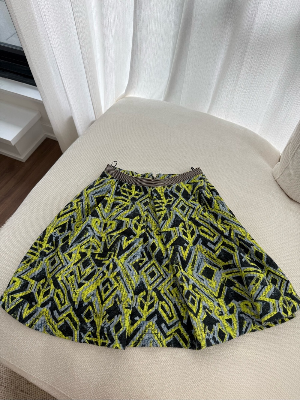 Pinko Geometric A-Line Skirt in Yellow, Black and Gray
